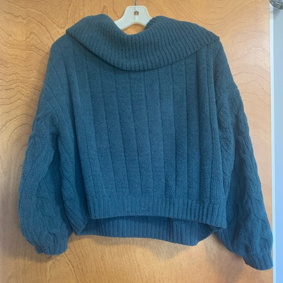 Moon and Madison fuzzy blue green turtle neck sweater - Picture 2 of 2